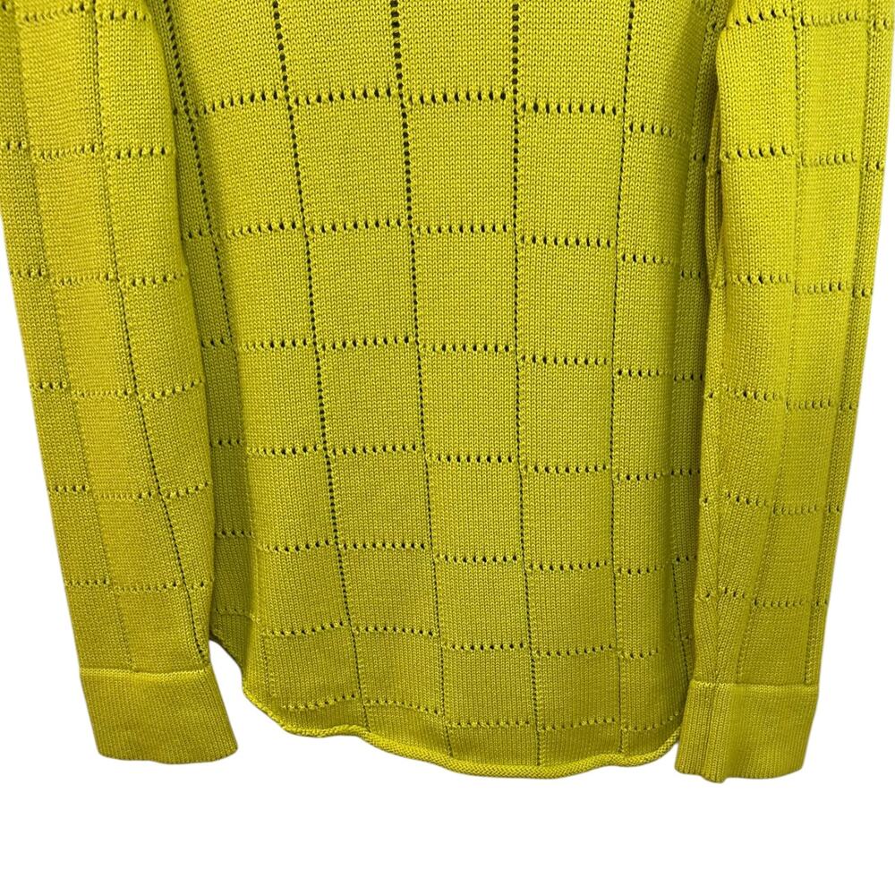 The Elder Statesman Grid Pointelle Cashmere Knit Shirt Chartreuse Yellow Medium - Picture 8 of 9